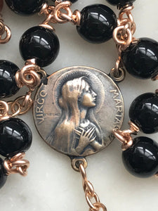 Black Onyx Rosary - Bronze Medals - Virgo Maria CeCeAgnes