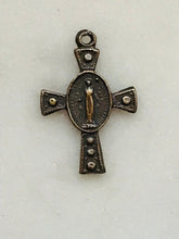 Load image into Gallery viewer, Medal - Miraculous Medal Cross - Bronze  - Antique Reproduction 828 CeCeAgnes Rosary Parts
