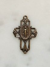 Load image into Gallery viewer, Medal - Miraculous Medal Cross - Bronze  - Antique Reproduction 333 CeCeAgnes Rosary Parts
