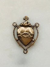 Load image into Gallery viewer, Sacred Heart Rosary Center - Bronze  - Antique Reproduction 296 CeCeAgnes Rosary Parts

