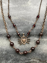 Load image into Gallery viewer, Seven Sorrows Necklace- OL of Sorrows, Garnet Gemstones and Bronze
