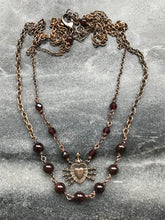 Load image into Gallery viewer, Seven Sorrows Necklace- OL of Sorrows, Garnet Gemstones and Bronze
