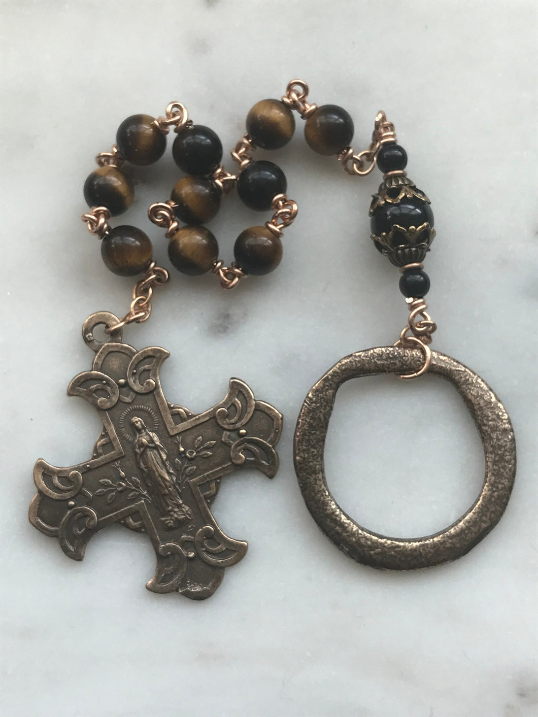 Immaculate Conception Sacred Heart Single Decade Rosary - Tiger eye and Bronze  - Tenner CeCeAgnes