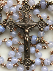 Beautiful Rosary - Blue Lace Agate - Bronze  - Wire-Wrapped CeCeAgnes