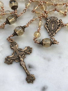 Citrine Rosary - Bronze - Gemstone - Antique Reproduction Medals - wire-wrapped CeCeAgnes