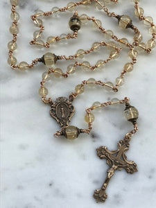 Citrine Rosary - Bronze - Gemstone - Antique Reproduction Medals - wire-wrapped CeCeAgnes