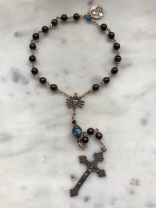 Combination One Decade Rosary and Seven Sorrows Chaplet - Garnet and Bronze CeCeAgnes