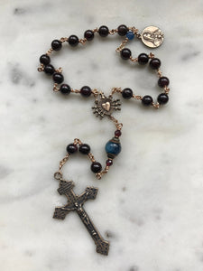 Combination One Decade Rosary and Seven Sorrows Chaplet - Garnet and Bronze CeCeAgnes