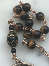 Load image into Gallery viewer, Immaculate Conception Sacred Heart Single Decade Rosary - Tiger eye and Bronze  - Tenner CeCeAgnes
