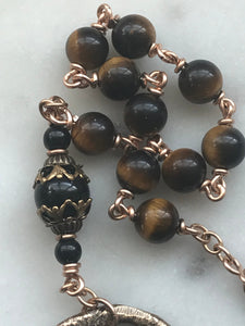 Immaculate Conception Sacred Heart Single Decade Rosary - Tiger eye and Bronze  - Tenner CeCeAgnes