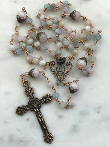 Petite Pastel Gemstone Rosary - Morganite and Bronze - Marian Auspice CeCeAgnes