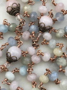 Petite Pastel Gemstone Rosary - Morganite and Bronze - Marian Auspice CeCeAgnes