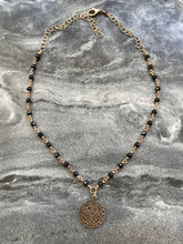 Load image into Gallery viewer, Saint Benedict Beaded Necklace, Black Tourmaline Gemstones and Bronze
