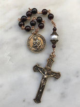 Load image into Gallery viewer, Saint Maria Goretti Rosary: Garnet, Pearl, Bronze Single Decade Tenner
