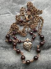 Load image into Gallery viewer, Sacred Heart Rosary Necklace, Garnet Gemstones and Bronze
