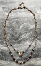 Load image into Gallery viewer, Sacred Heart Rosary Necklace, Garnet Gemstones and Bronze
