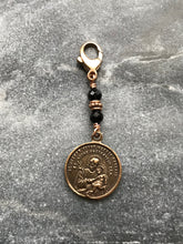Load image into Gallery viewer, Bag Charm - Catholic - Saint Joseph Zipper Pull - Bronze and black tourmaline
