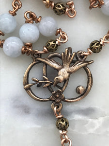 Confirmation Auto Rosary - Holy Spirit -Trinity - Aquamarine - Bronze Medals - Rear View Mirror Rosary CeCeAgnes