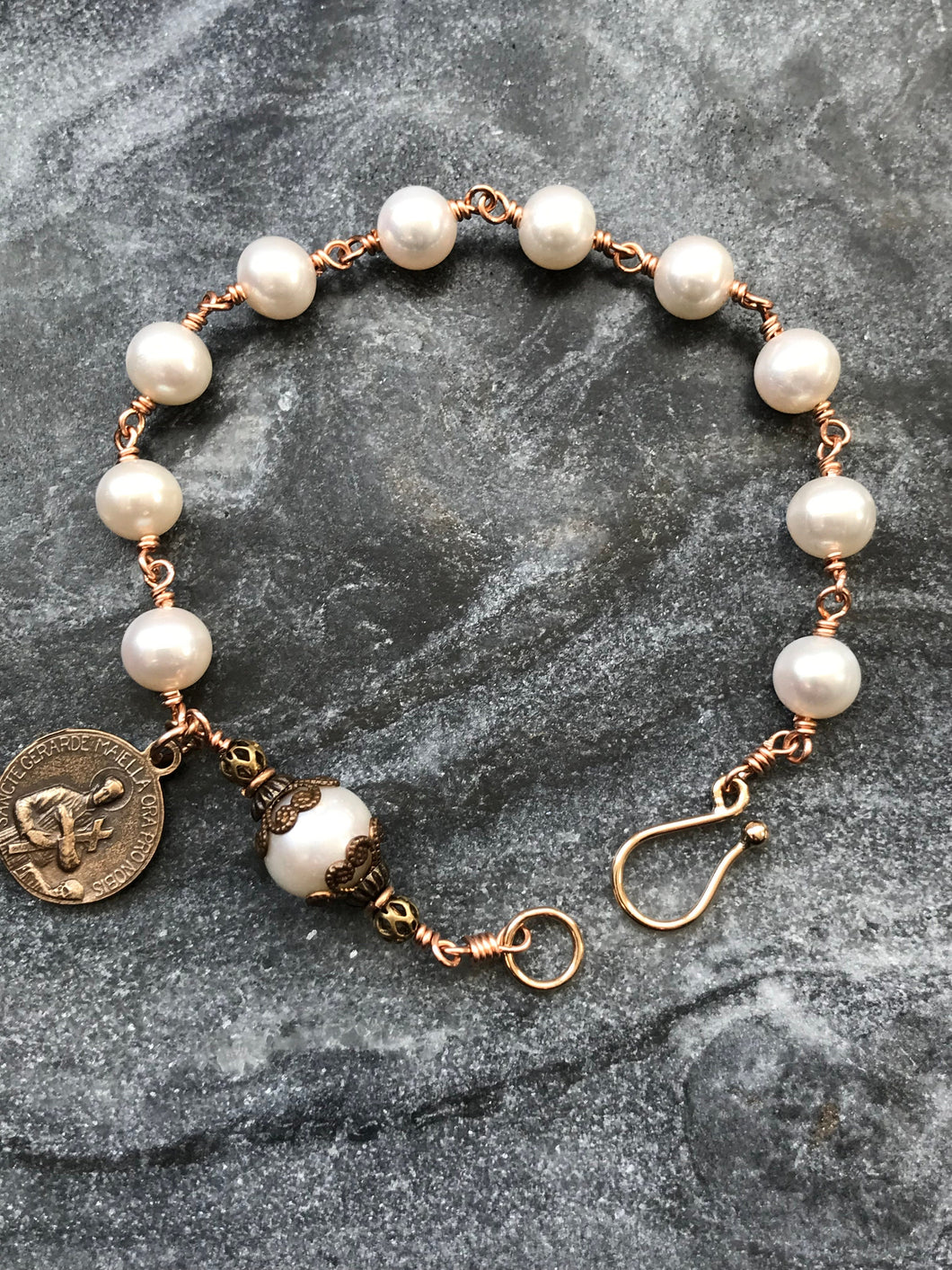 Pearl Bronze Rosary Bracelet - Saint Gerard Our Lady of Perpetual Help