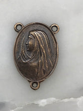 Load image into Gallery viewer, Virgin Mary Rosary Center - Bronze  - Antique Reproduction 367 CeCeAgnes Rosary Parts
