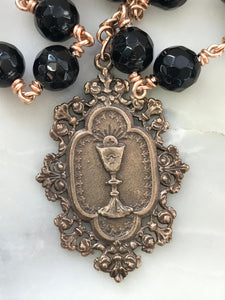 Blessed Sacrament Single Decade Rosary - Onyx and Bronze - Sacred Heart Crucifix - Tenner CeCeAgnes