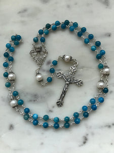 Apatite Gemstone Rosary - Sterling Silver Medals - Reproductions of Antique Medals CeCeAgnes