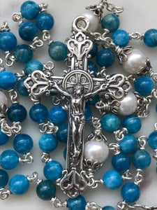 Apatite Gemstone Rosary - Sterling Silver Medals - Reproductions of Antique Medals CeCeAgnes