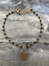 Load image into Gallery viewer, Saint Benedict Beaded Necklace, Black Tourmaline Gemstones and Bronze
