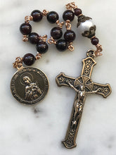 Load image into Gallery viewer, Saint Maria Goretti Rosary: Garnet, Pearl, Bronze Single Decade Tenner

