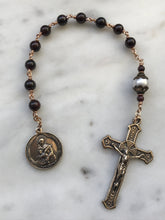 Load image into Gallery viewer, Saint Maria Goretti Rosary: Garnet, Pearl, Bronze Single Decade Tenner

