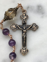 Load image into Gallery viewer, Purple Pocket Rosary - First Communion Tenner - Amethyst and Bronze - Single Decade Rosary CeCeAgnes
