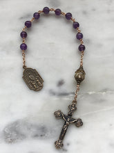 Load image into Gallery viewer, Purple Pocket Rosary - First Communion Tenner - Amethyst and Bronze - Single Decade Rosary CeCeAgnes
