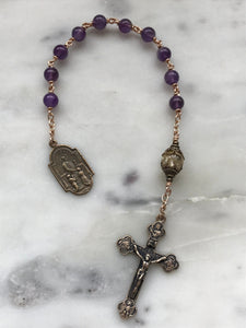 Purple Pocket Rosary - First Communion Tenner - Amethyst and Bronze - Single Decade Rosary CeCeAgnes