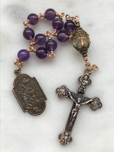 Load image into Gallery viewer, Purple Pocket Rosary - First Communion Tenner - Amethyst and Bronze - Single Decade Rosary CeCeAgnes
