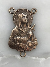 Load image into Gallery viewer, Virgin Mary Rosary Center: 1593 Pierced Heart, Bronze or Sterling Silver

