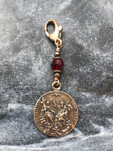 Bag Charm Holy Spirit Zipper Pull - Confirmation Gift - Bronze and Red Crystal