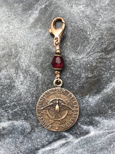 Bag Charm Holy Spirit Zipper Pull - Confirmation Gift - Bronze and Red Crystal