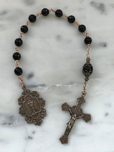 Blessed Sacrament Single Decade Rosary - Onyx and Bronze - Sacred Heart Crucifix - Tenner CeCeAgnes