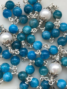 Apatite Gemstone Rosary - Sterling Silver Medals - Reproductions of Antique Medals CeCeAgnes