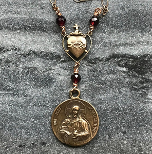 Sacred Heart Necklace - Solid  Bronze