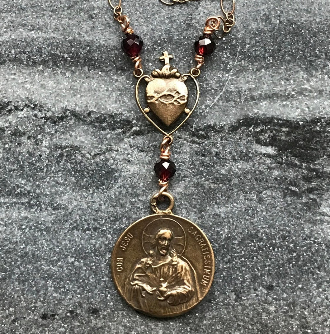 Sacred Heart Necklace - Solid  Bronze