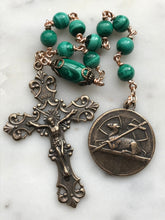 Load image into Gallery viewer, Agnus Dei Pocket Rosary - Green Tenner - Malachite Gemstones - Bronze Medals - Easter Single Decade Rosary CeCeAgnes
