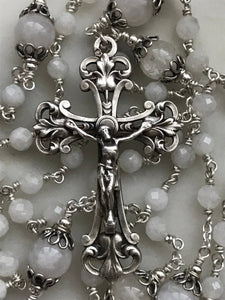 Moonstone Rosary - Sterling Silver - Virgo Maria Center -French Crucifix - Saint Michael Medal CeCeAgnes