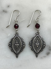 Load image into Gallery viewer, Sacred Heart Sterling Silver Earrings - Garnet Gemstones CeCeAgnes
