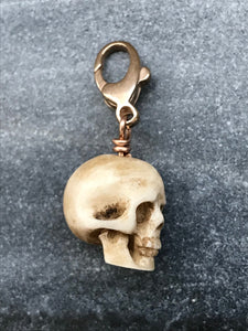 Bag Charm  Memento Mori Zipper Pull - Ox Bone Skull