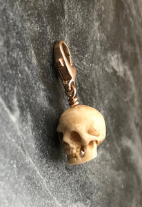 Bag Charm  Memento Mori Zipper Pull - Ox Bone Skull