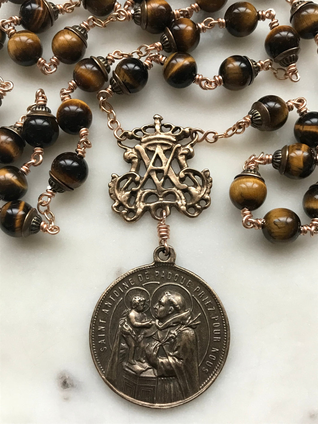 Saint Anthony Chaplet - Bronze - Tiger Eye CeCeAgnes