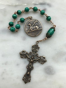 Agnus Dei Pocket Rosary - Green Tenner - Malachite Gemstones - Bronze Medals - Easter Single Decade Rosary CeCeAgnes