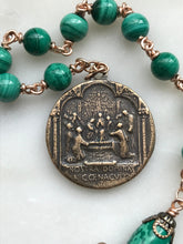 Load image into Gallery viewer, Agnus Dei Pocket Rosary - Green Tenner - Malachite Gemstones - Bronze Medals - Easter Single Decade Rosary CeCeAgnes
