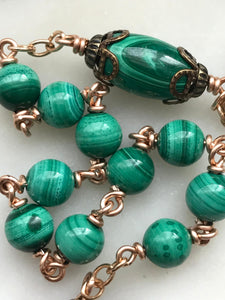 Agnus Dei Pocket Rosary - Green Tenner - Malachite Gemstones - Bronze Medals - Easter Single Decade Rosary CeCeAgnes